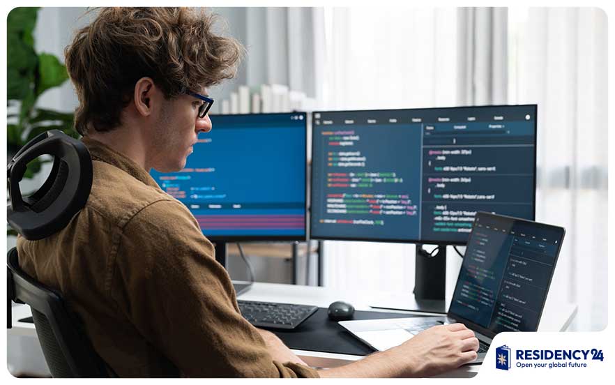 software developer working laptop office