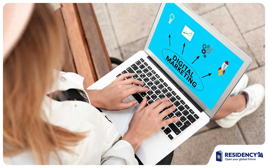 woman digital marketing laptop