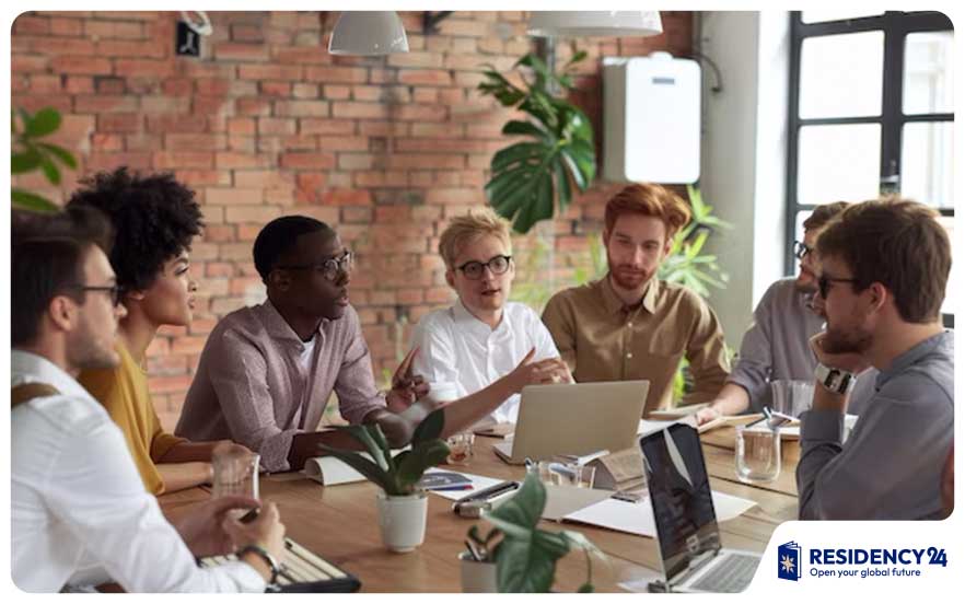 diverse professionals group office
