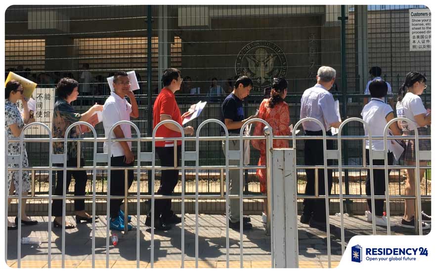 visa application center people waiting embassy appointment