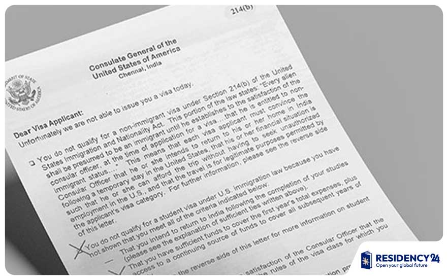 visa refusal letter official document